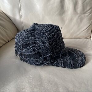 Frayed Black Men's Baseball Cap with Adjustable Leather Strap